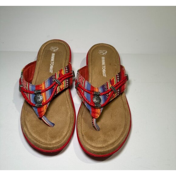 Minnetonka Women’s Silverthorne 360 Sandals Red Frisco Stripe Size 8M - Picture 4 of 7